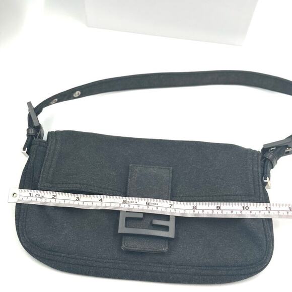 Fendi Charcoal Grey Gray Wool Baguette Dark Gray Gunmetal Hardware Shoulder Bag - Picture 8 of 11